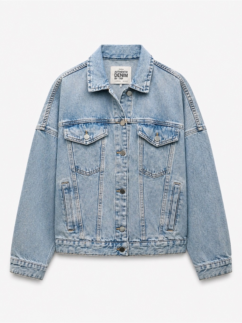 NET Zara Light Blue Denim Jean Jacket balloon sleeves XS S